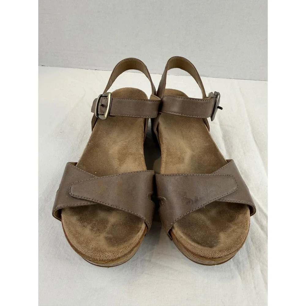 Dansko Brown Leather Wedge‎ Sandals Ankle Strap Buckle 1823790600 Womens 36